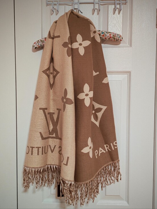 Louis Vuitton Accessories - Louis Vuitton Monogram Shawl in Beige & Brown with Fringe